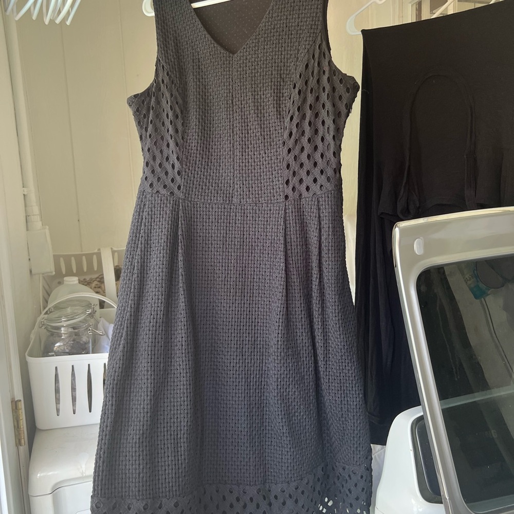 Lands' End Black Cotton Eyelet Midi Dress - Picture 4 of 16
